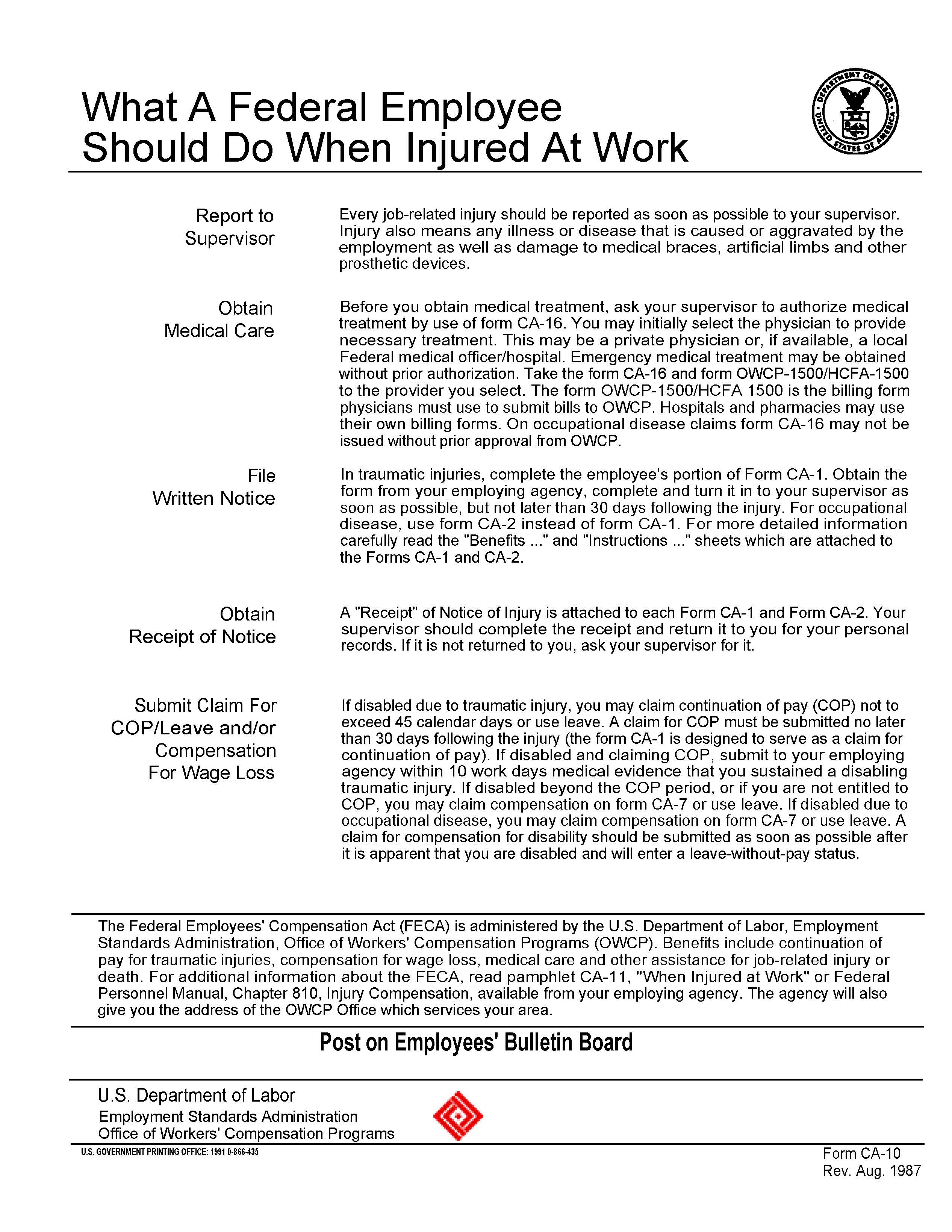 A poster with information about being injured at work