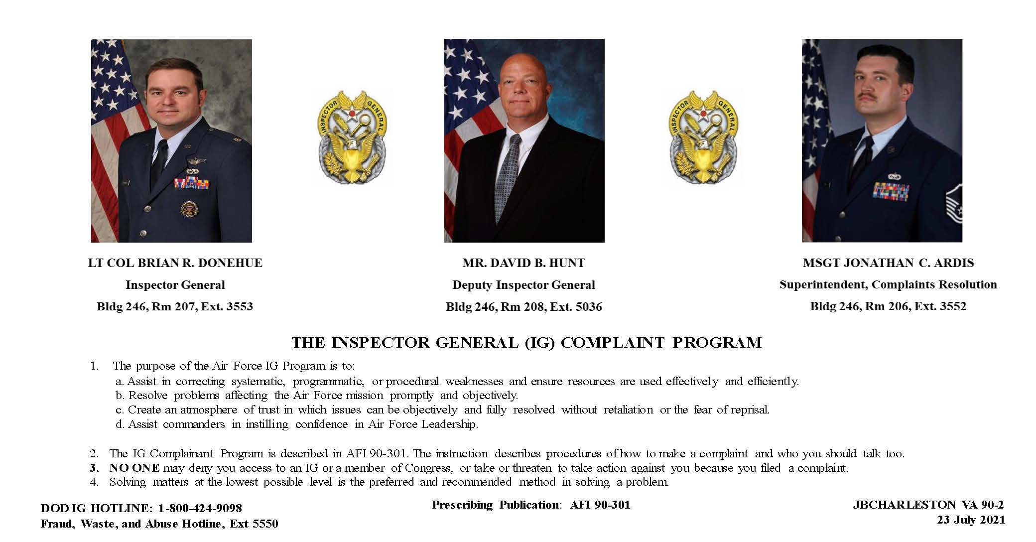 A poster for the Inspector General Complaint Program