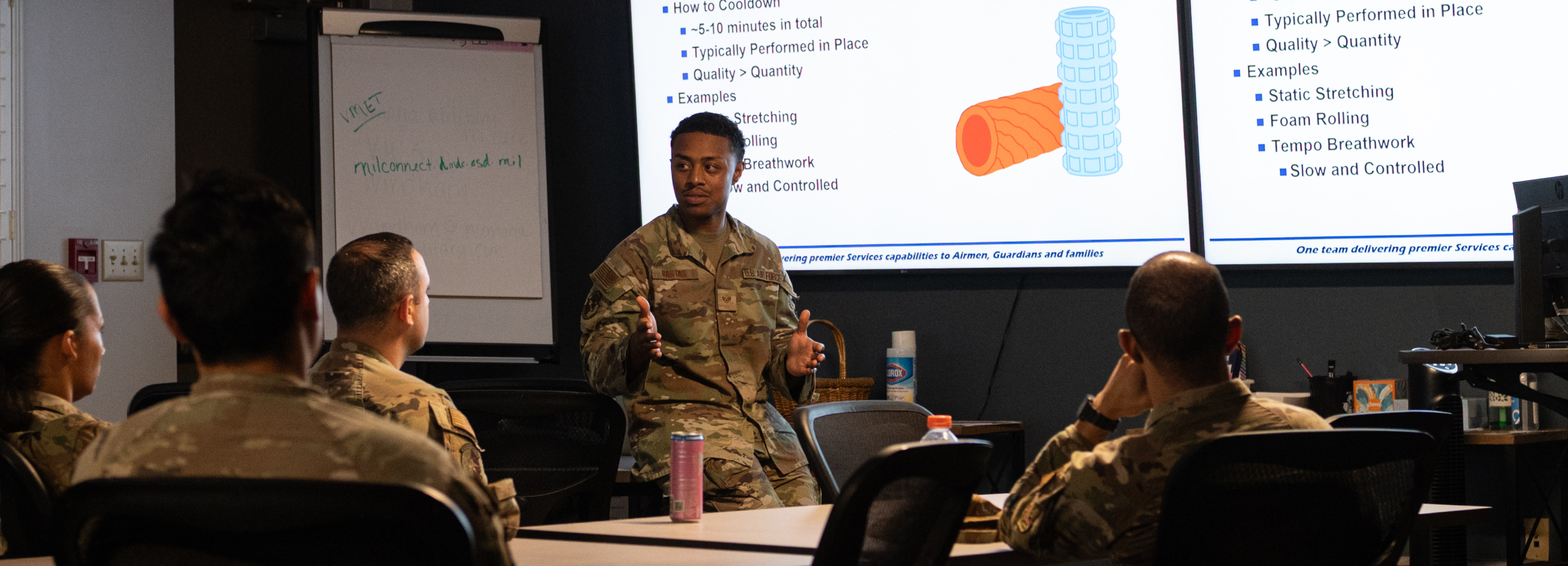 U.S. non-commissioned officers teach a class of Airmen.